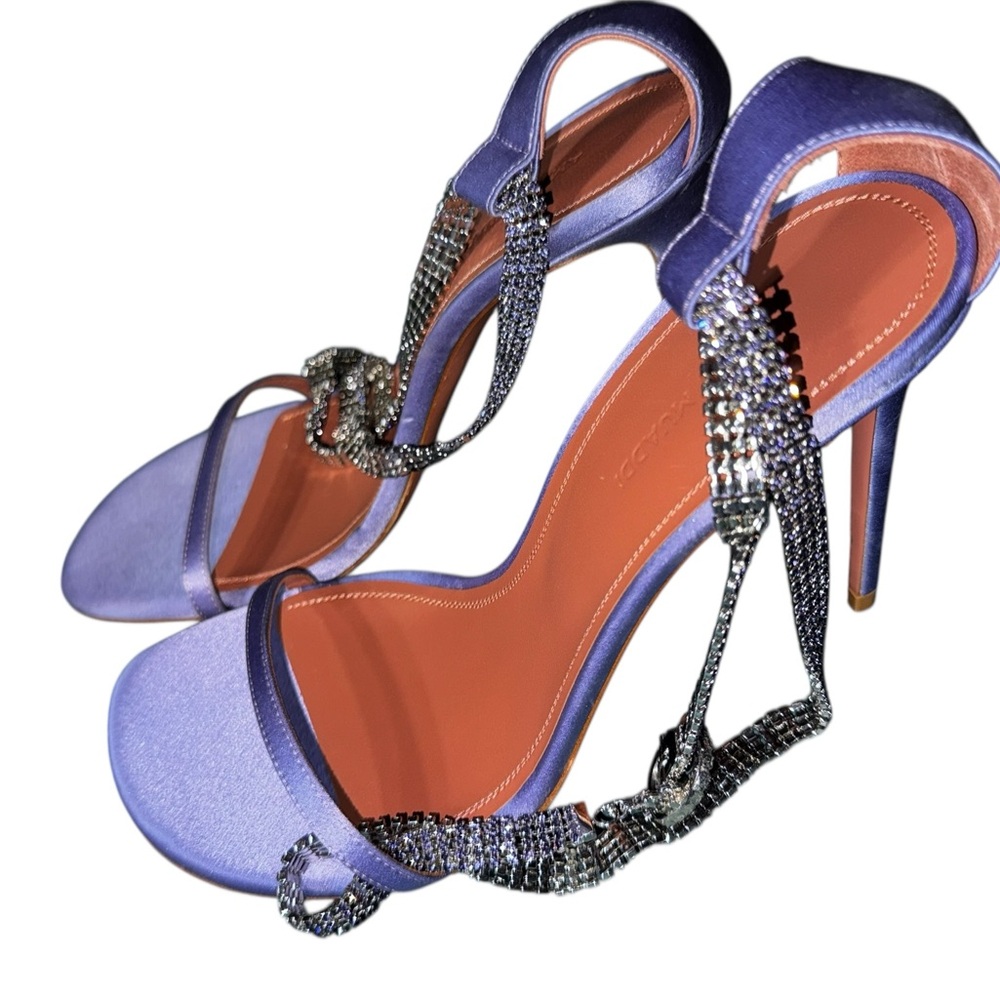 AMINA MUADDI Giorgia Crystal-Embellished Satin Sandals 38/US 8 - Picture 7 of 11